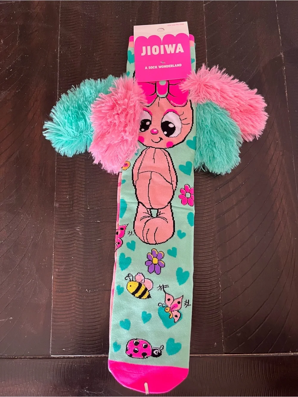 Jioiwa Kids Plush Ear Character Knee-High Socks - Teal & Pink